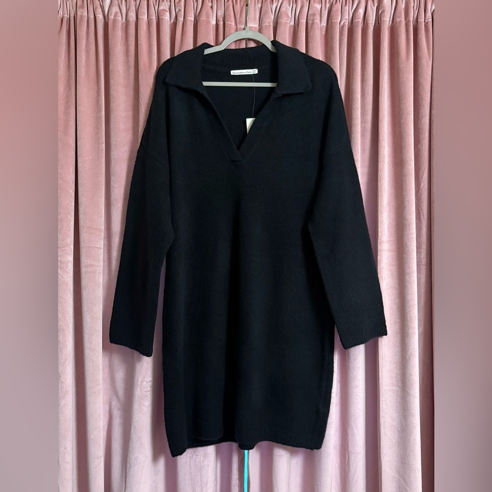 Abercrombie & Fitch Black Collared Mini Sweater Dress NWT XL